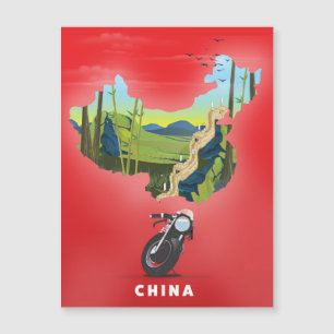 Afiche de viaje con mapa ilustrado de China
