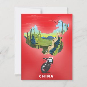 Afiche de viaje con mapa ilustrado de China