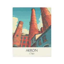 Afiche de viaje de Akron Ohio Arte de línea aérea