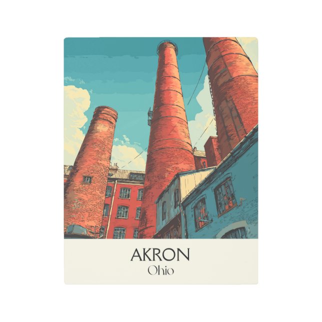 Afiche de viaje de Akron Ohio Arte de línea aérea  (Anverso)