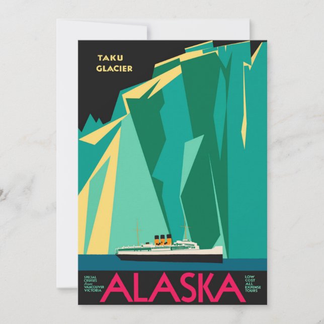 Afiche de viaje de Alaska vintage, Glaciar Taku (Anverso)