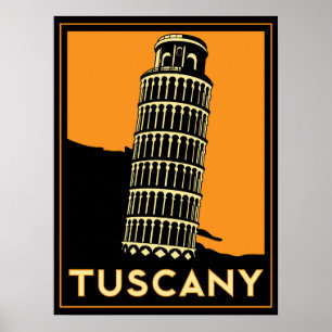 Afiche de viaje de arte deco retro italia toscano