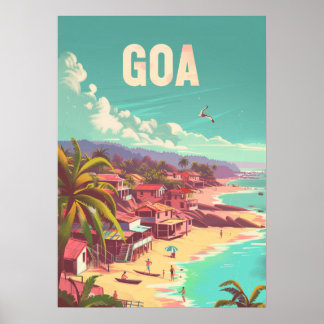Afiche de viaje de arte retro costero de Goa India