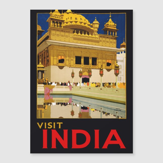 Afiche de viaje de India arte indio vintage (Anverso)