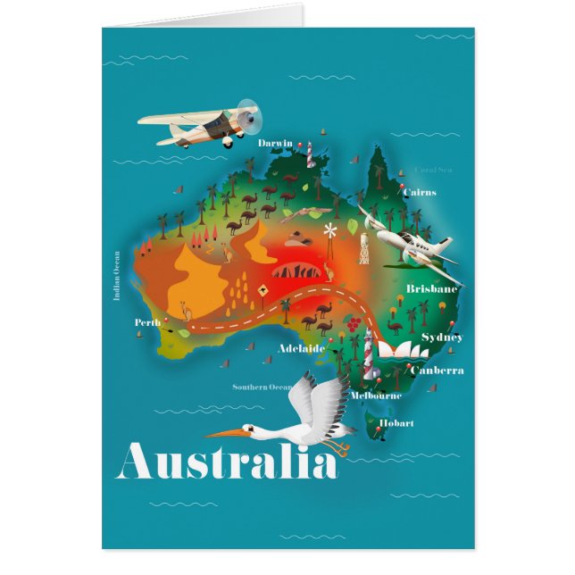 Afiche de viaje de mapas de Australia (Frente)