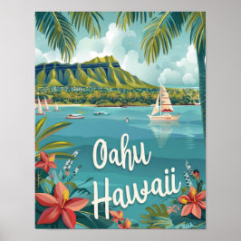 Afiche de viaje de Oahu Hawaii Poster de impresión