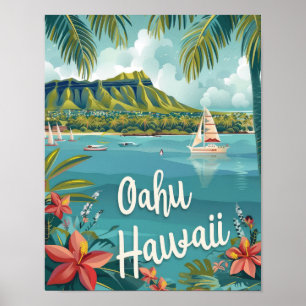 Afiche de viaje de Oahu Hawaii Poster de impresión