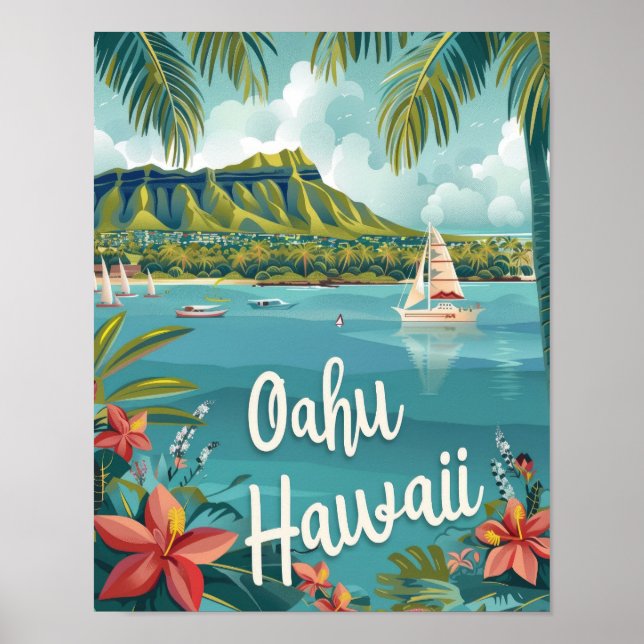 Afiche de viaje de Oahu Hawaii Poster de impresión (Frente)