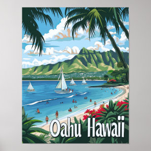 Afiche de viaje de Oahu Hawaii Poster de impresión