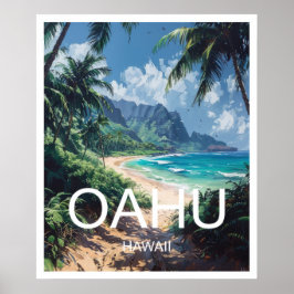 Afiche de viaje de Oahu Hawaii Poster de impresión