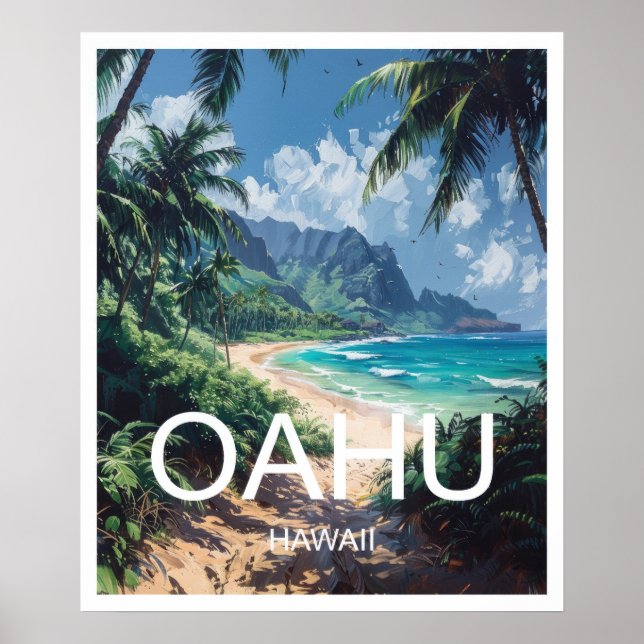 Afiche de viaje de Oahu Hawaii Poster de impresión (Frente)
