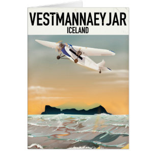 Afiche de viaje de Vestmannaeyjar Islandia.