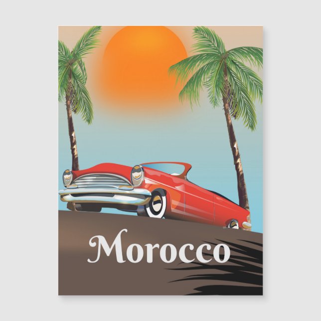 Afiche de viaje del coche rojo clásico de Marrueco (Anverso)