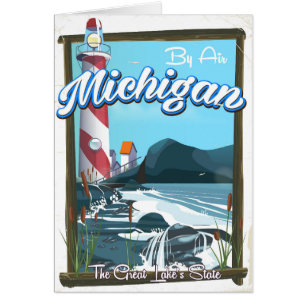 Afiche de viaje del faro de Michigan.