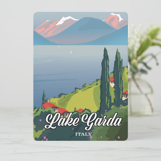 Afiche de viaje del lago de Garda Italia (Anverso de pie)