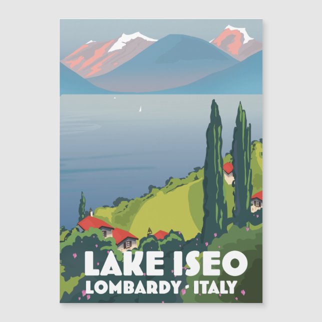 Afiche de viaje del lago Iseo, Lombardía, Italia (Anverso)