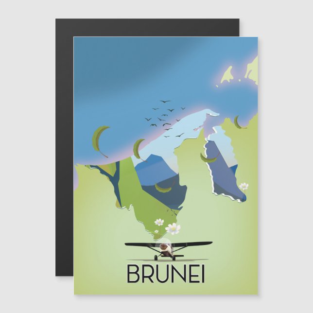 Afiche de viaje del mapa de Brunei (Anverso/Reverso)
