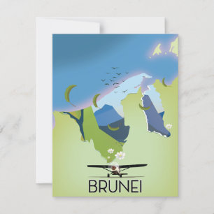 Afiche de viaje del mapa de Brunei
