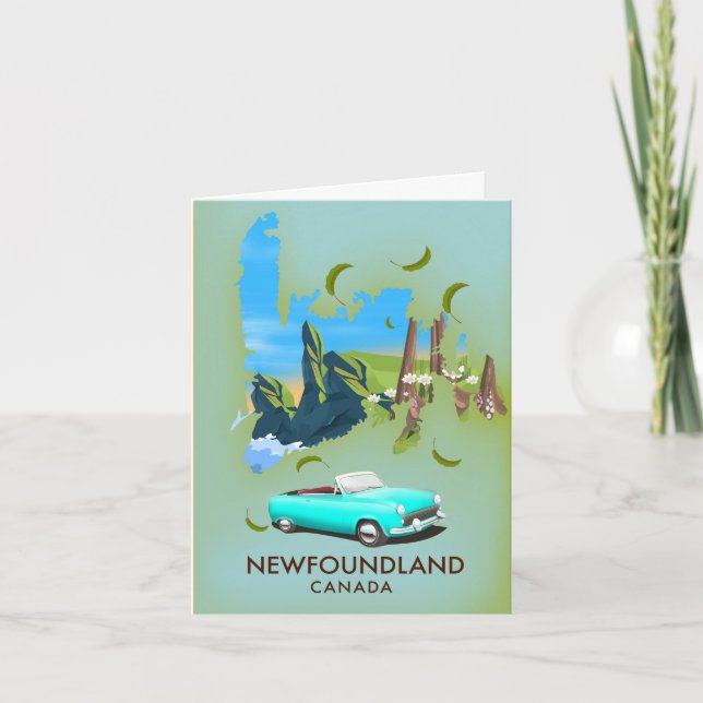 Afiche de viaje del mapa de Canadá en Terranova (Anverso)