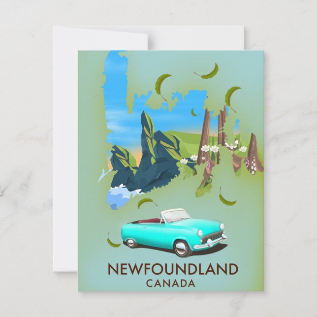 Afiche de viaje del mapa de Canadá en Terranova (Anverso)
