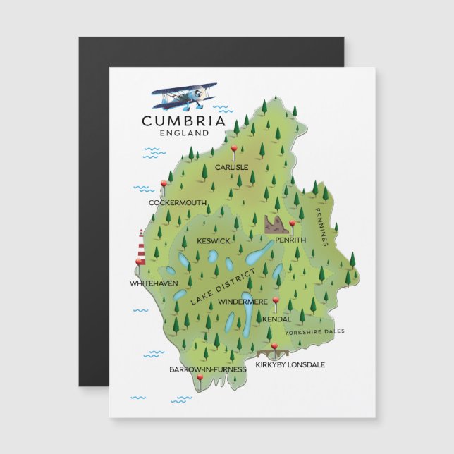 Afiche de viaje del Mapa de Inglaterra de Cumbria. (Anverso/Reverso)