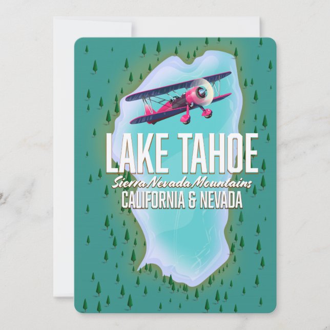 Afiche de viaje del mapa del lago Tahoe (Anverso)