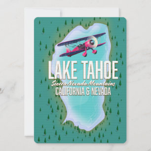 Afiche de viaje del mapa del lago Tahoe