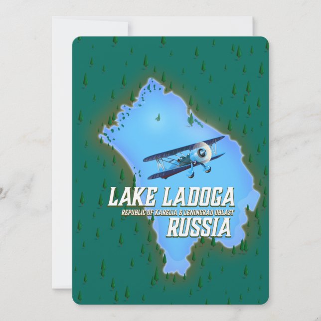 Afiche de viaje del mapa ruso del lago Ladoga (Anverso)