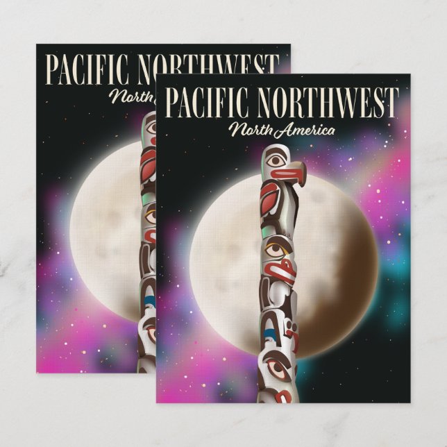 Afiche de viaje del Pacífico del Tótem Noroeste (Anverso / Reverso)