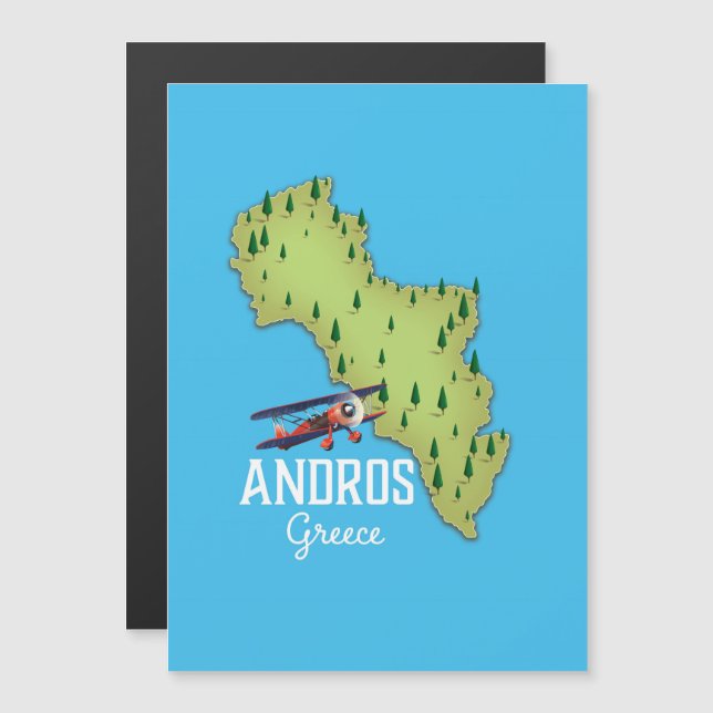 Afiche de viaje ilustrado del mapa griego de Andro (Anverso/Reverso)