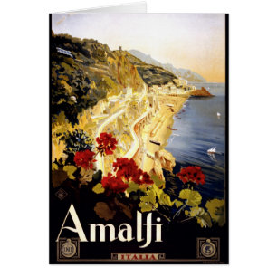 Afiche de viaje italiano de la costa de Amalfi de
