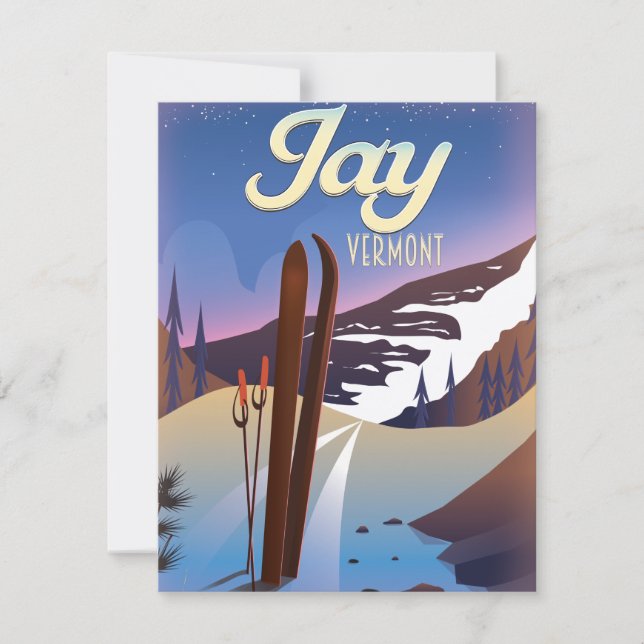 Afiche de viaje para esquiar de Jay Vermont USA. (Anverso)