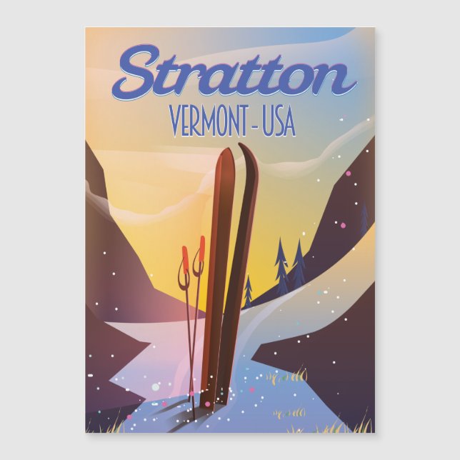 Afiche de viaje para esquiar de Stratton Vermont (Anverso)