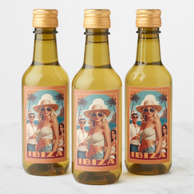 Afiche de viajes de Ibiza, España (Botellas)