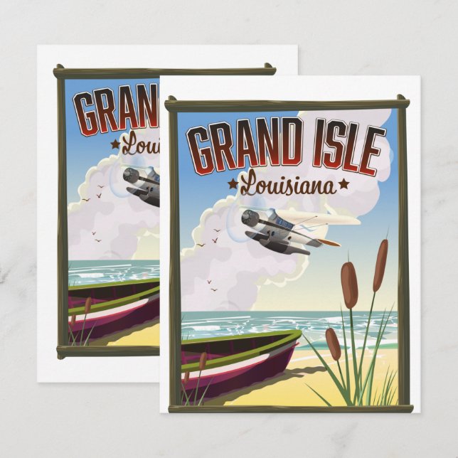 Afiche de viajes de la Isla Grande, Luisiana (Anverso / Reverso)