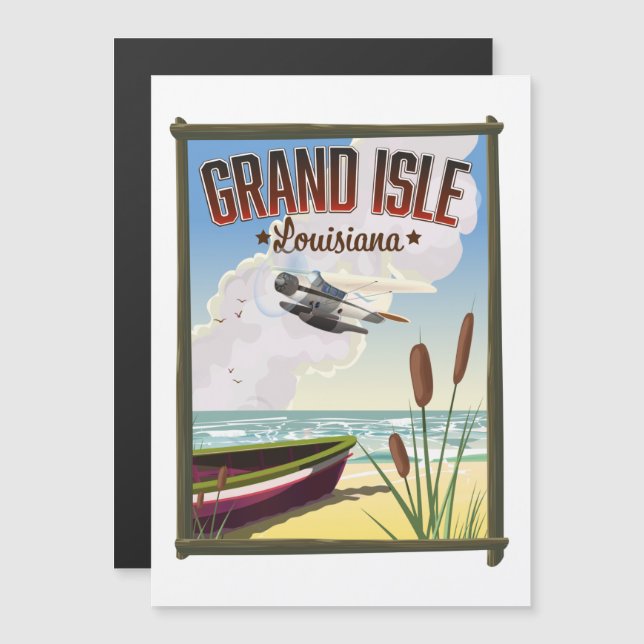 Afiche de viajes de la Isla Grande, Luisiana (Anverso/Reverso)