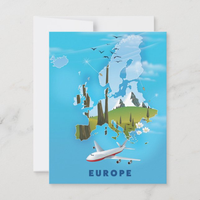 Afiche de viajes del paisaje del Mapa de Europa (Anverso)