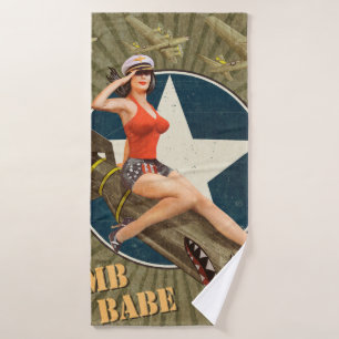 Afiche vintage con chica de alfileres sobre la bom