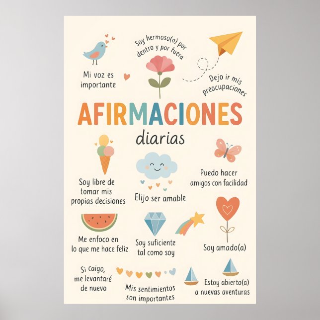 Afirmaciones en español, decoración de oficina de  (Frente)