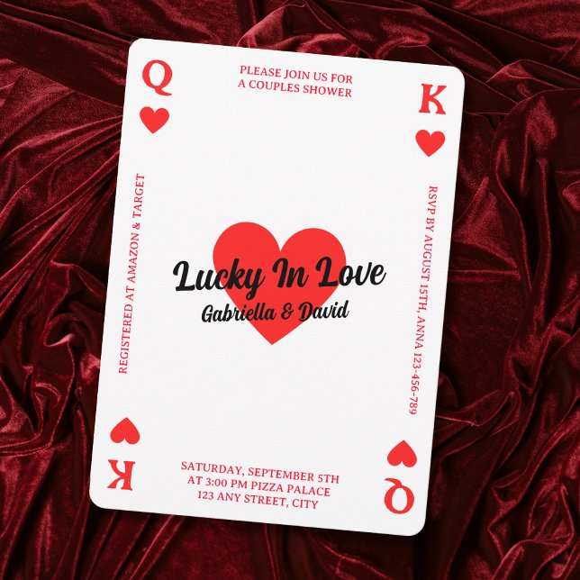 Afortunada En Amor Jugando Tarjeta Corazón Parejas (Lucky In Love Playing Card Heart Couples Shower)