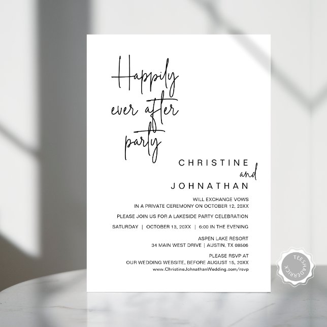 Afortunadamente Después De La Invitación Del Fiest (Happily Ever After Wedding Elopement Party Invitation Card, Modern Minimal, Dinner Downloadable)