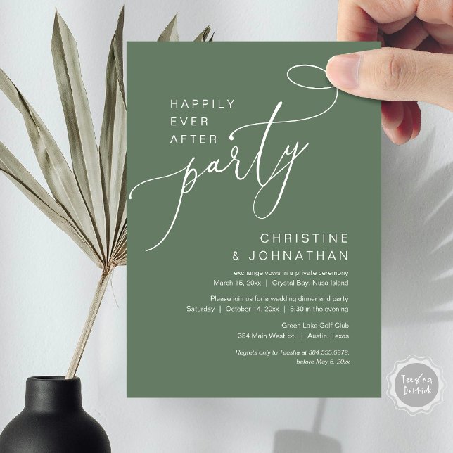 Afortunadamente Después De La Invitación Del Fiest (Happily Ever After Party, Wedding Elopement Brunch, Dinner or Lunch Invitation Card in Sage Green)