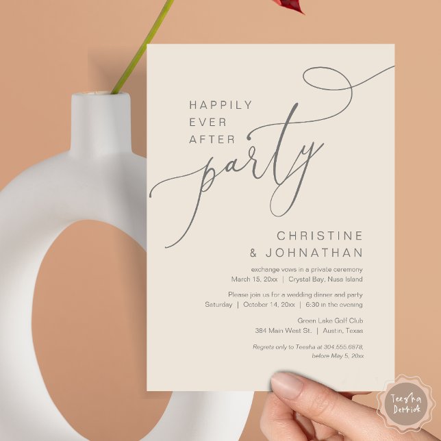 Afortunadamente Después De La Invitación Del Fiest (Happily Ever After Party, Wedding Elopement Brunch, Dinner or Lunch Invitation Card in Grey Cream)