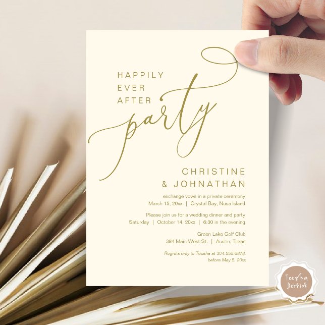 Afortunadamente Después De La Invitación Del Fiest (Happily Ever After Party, Wedding Elopement Brunch, Dinner or Lunch Invitation Card in Classy Gold)
