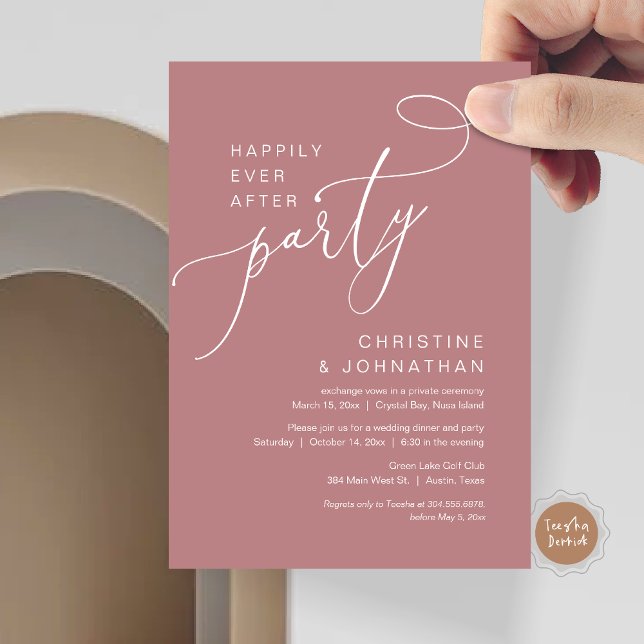Afortunadamente Después De La Invitación Del Fiest (Happily Ever After Party, Wedding Elopement Brunch, Dinner or Lunch Invitation Card in Dusty Rose)