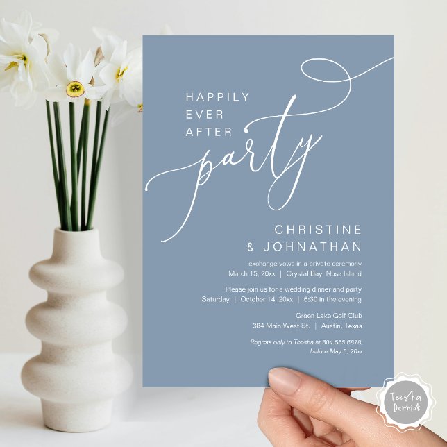 Afortunadamente Después De La Invitación Del Fiest (Happily Ever After Party, Wedding Elopement Brunch, Dinner or Lunch Invitation Card in Dusty Blue)