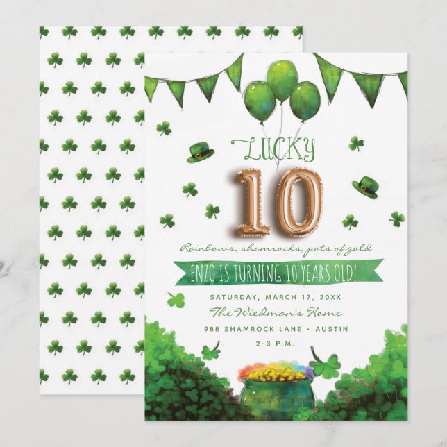 Afortunadas 10 invitaciones a la fiesta de cumplea (Anverso / Reverso)