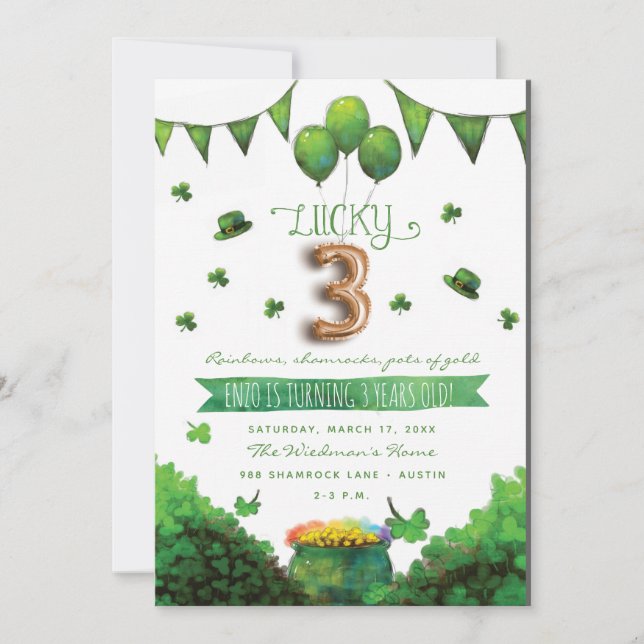 Afortunadas 3 invitaciones a la fiesta de cumpleañ (Anverso)
