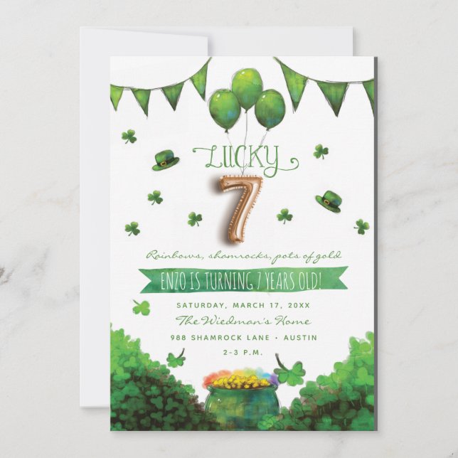 Afortunadas 7 invitaciones a la fiesta de cumpleañ (Anverso)