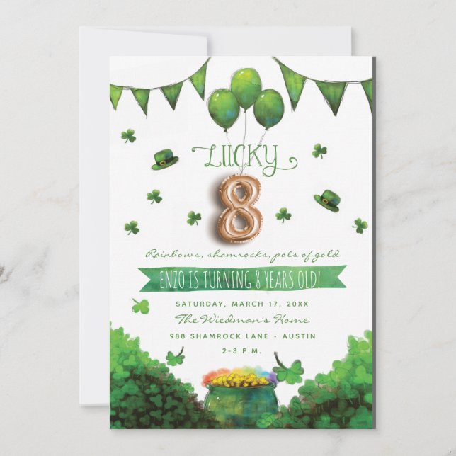 Afortunadas 8 invitaciones a la fiesta de cumpleañ (Anverso)